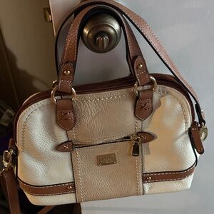 b.o.c. Cream and Brown Leather Satchel with Gold Hardware
